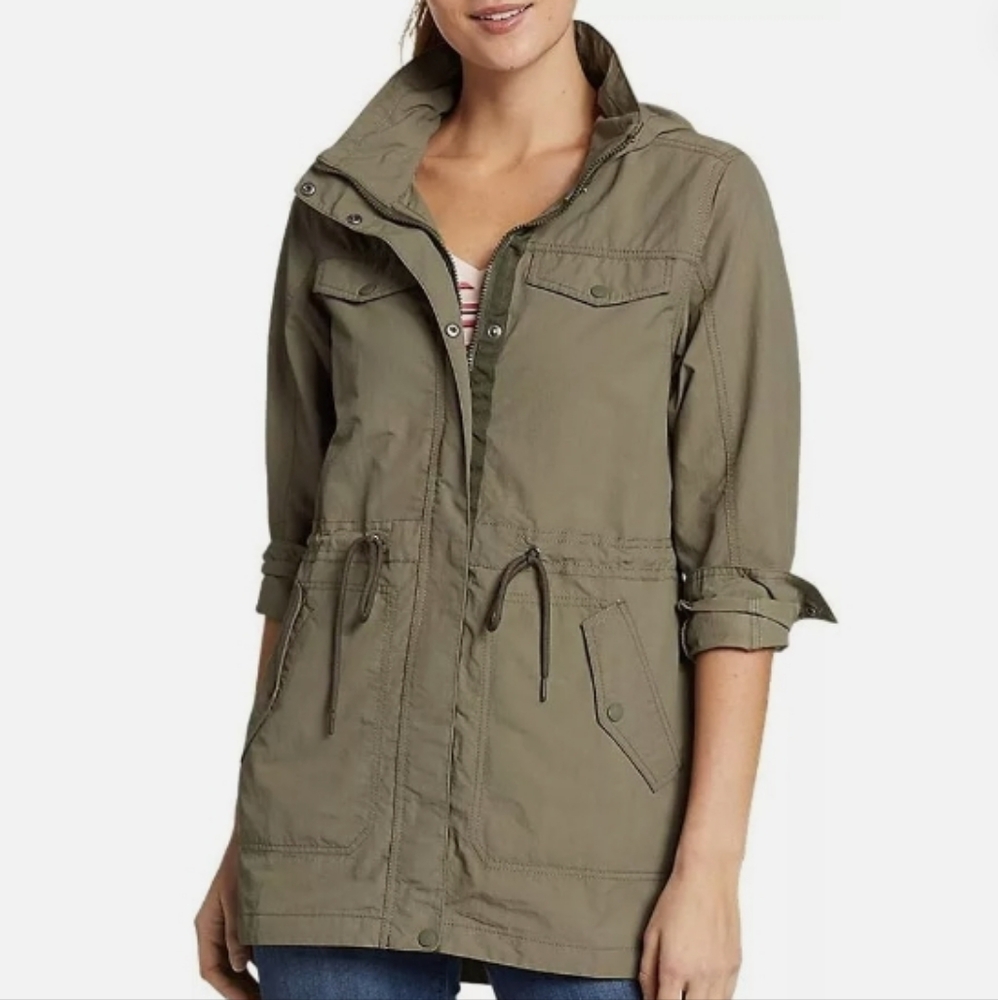 Eddie Bauer Atlas utility Jacket with hood Olive Green/Spring Green Size Small